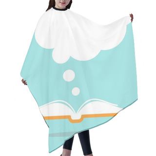 Personality  Open Book With Orange Book Cover And Big White Speech Bubble Flying Out. Hair Cutting Cape