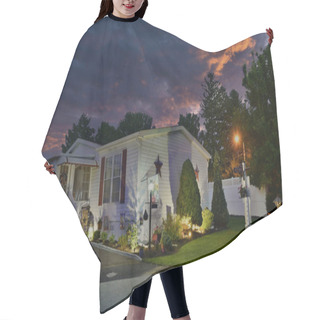 Personality  Mobile, Manufactured, Modular, Prefabbed Home As Seen At Dusk Hair Cutting Cape