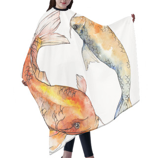 Personality  Watercolor Aquatic Underwater Colorful Tropical Fish Set. Red Sea And Exotic Fishes Inside: Goldfish Isolated. Hair Cutting Cape