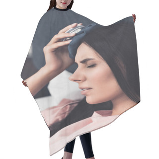 Personality  Close-up Shot Of Sick Young Woman Holding Ice Pack On Head While Lying In Bed Hair Cutting Cape