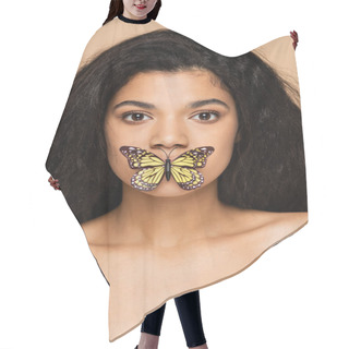 Personality  Pretty African American Young Woman With Butterfly On Lips Isolated On Beige  Hair Cutting Cape