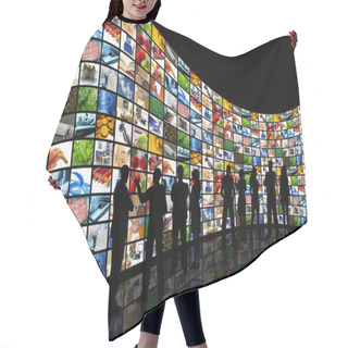 Personality  Looking At Wall Of Screens Hair Cutting Cape