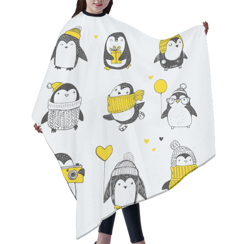 Personality  Cute Hand Drawn Penguins Set - Merry Christmas Greetings Hair Cutting Cape