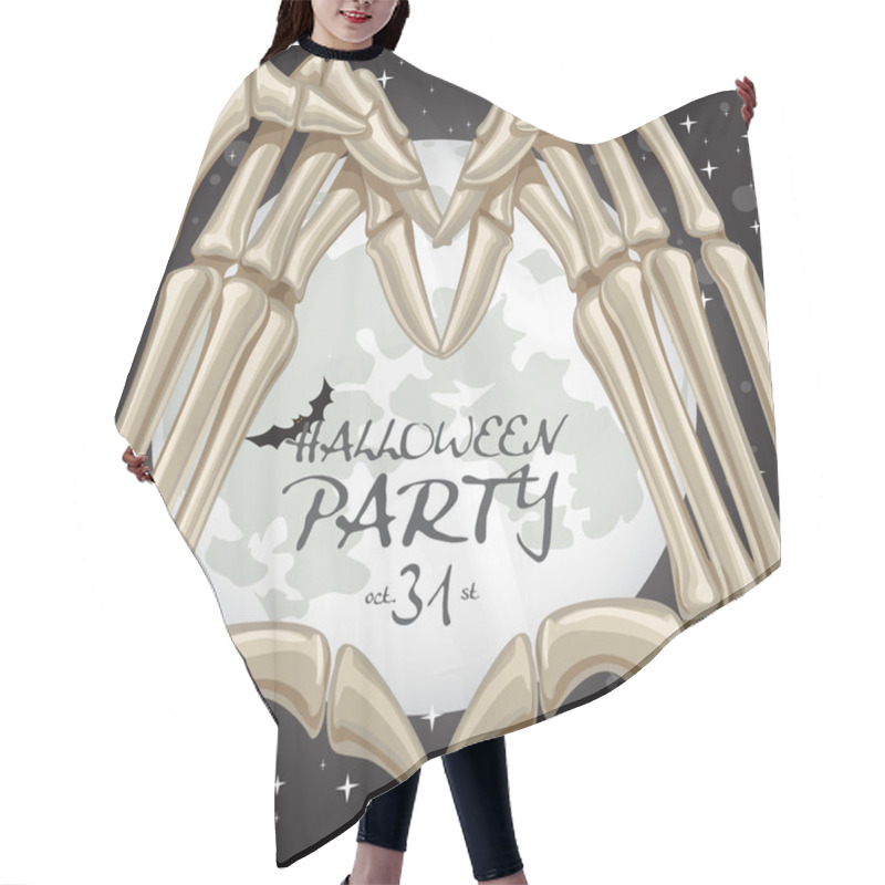 Personality  Halloween Party Poster With Heart Shape From Fingers Bones On Mo Hair Cutting Cape