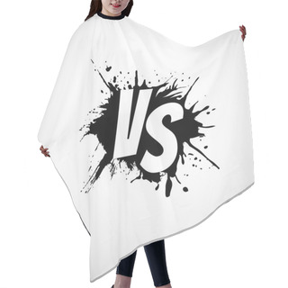 Personality  Versus Letters Logo. White V And S On Black Splash. Hair Cutting Cape