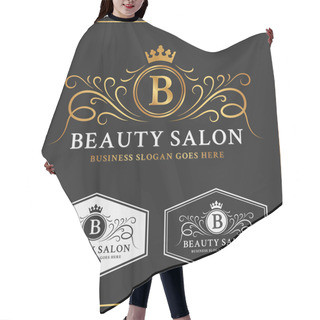 Personality  Beauty Salon Heraldic Crest Logo Template Design Hair Cutting Cape