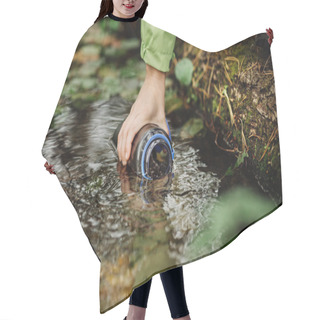 Personality  Woman Taking Water From Forest Spring On Hiking Trip Hair Cutting Cape