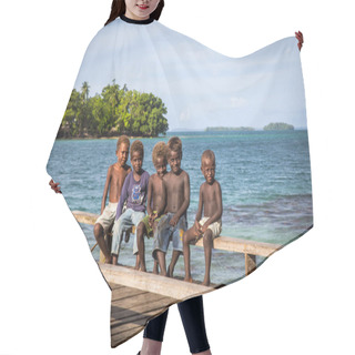 Personality  Group Of Kids Sitting On Wooden Pier, Solomon Islands Hair Cutting Cape