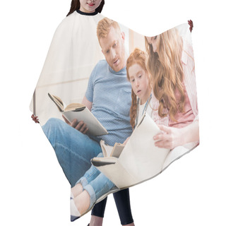 Personality  Parents With Daughter Reading Books   Hair Cutting Cape