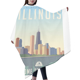 Personality  Retro Style Travel Poster Or Sticker. United States, Illinois, Chicago Skyline Hair Cutting Cape