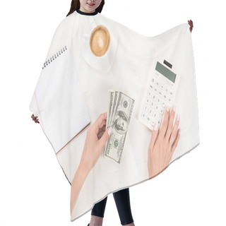 Personality  Businesswoman And Dollar Banknotes At Workplace     Hair Cutting Cape