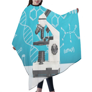 Personality  Microscope On Blue Background With Molecular Structure Hair Cutting Cape