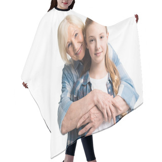 Personality  Grandmother And Granddaughter Hugging Hair Cutting Cape