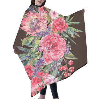 Personality  Watercolor Bouquet Of Roses, Protea And Wildflowers Hair Cutting Cape
