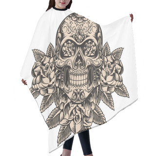 Personality  Skull And Roses Sketch Vector Hair Cutting Cape