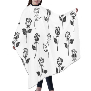 Personality  Black And White Roses Flowers Hair Cutting Cape