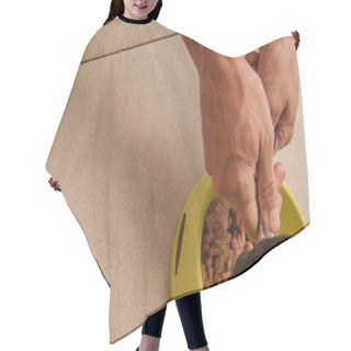 Personality  Top View Of Woman Holding Tasty Pet Food Near French Bulldog And Bowl Hair Cutting Cape