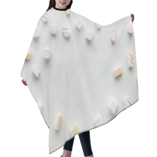 Personality  Top View Of Tasty Colored Marshmallows On White Surface Hair Cutting Cape