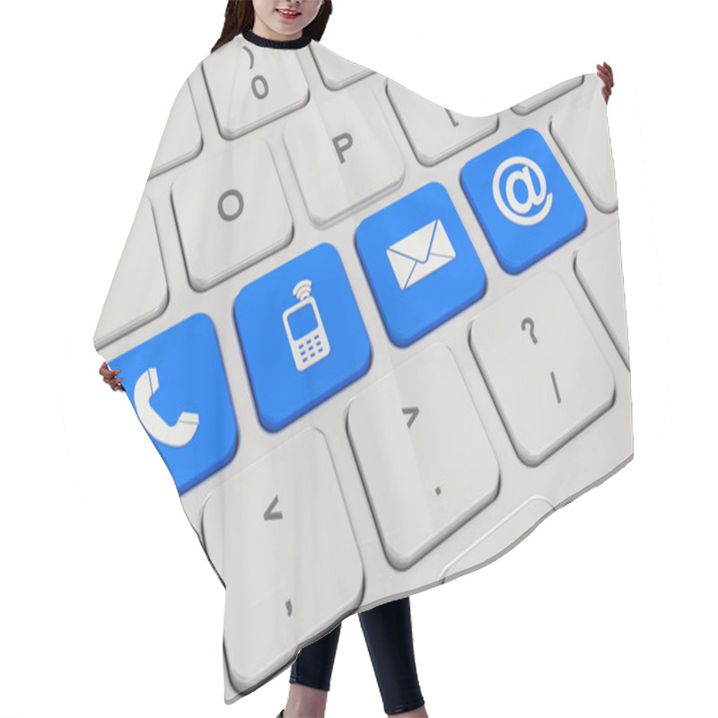 Personality  Contact us - keyboard - blue hair cutting cape