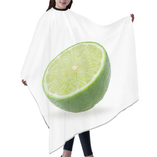 Personality  Half With Slice Of Fresh Green Lime Isolated On White Background. Hair Cutting Cape