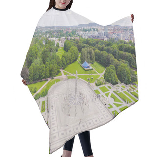 Personality  Oslo, Norway. Vigeland Sculpture Park. Vigelandsparken. Frogner Park, From Drone  Hair Cutting Cape