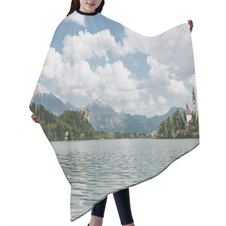 Personality  Beautiful Landscape With Calm Mountain Lake, Peaks And Buildings, Bled, Slovenia Hair Cutting Cape