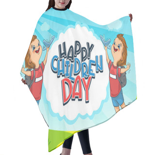Personality  Happy Universal Children Day Holiday. The Cute Little Boys Launches A Toy Planes. Lettering. Vector Hair Cutting Cape
