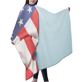 Personality  Top View Of Crumpled American Flag On Blue Background With Copy Space Hair Cutting Cape