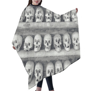 Personality  Human Skulls Inside A Catacomb. Hair Cutting Cape