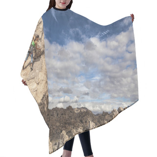 Personality  Rock Climber Clinging To A Cliff. Hair Cutting Cape