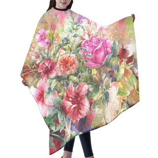 Personality  Abstract Colorful Flowers Watercolor Painting. Spring Hair Cutting Cape