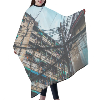Personality  Post With Wires And Grungy Building Hair Cutting Cape