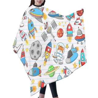 Personality  Outer Space Doodle Sketch Vector Illustration Set Hair Cutting Cape