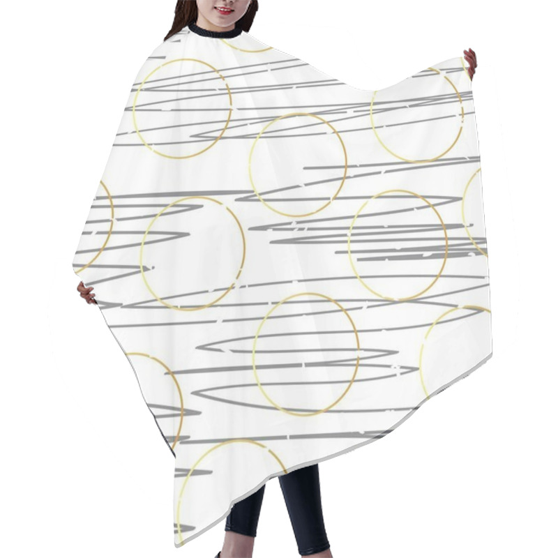 Personality  Pattern with golden circles and chaotic lines on a white background hair cutting cape