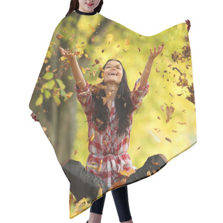 Personality  Woman Drop Leaves In Autumn Park Hair Cutting Cape