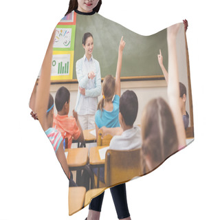 Personality  Teacher Asking A Question To Her Class Hair Cutting Cape