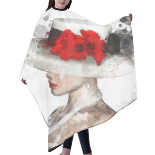 Personality  Portrait Of A Charming Woman With Hat And Red Flowers Hair Cutting Cape