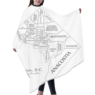 Personality  Modern City Map - Washington DC City Of The USA With Neighborhoods And Titles Outline Map Hair Cutting Cape