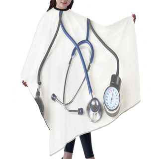 Personality  Silver Stethoscope Lying Down On An Laptop, Toned Blue Hair Cutting Cape