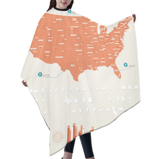 Personality  Infographic Vector Illustration With Map Of United States Of America Hair Cutting Cape