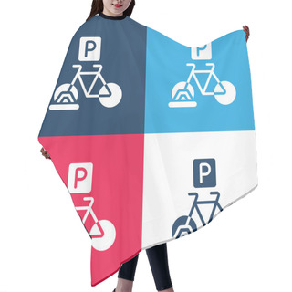 Personality  Bicycle Parking Blue And Red Four Color Minimal Icon Set Hair Cutting Cape
