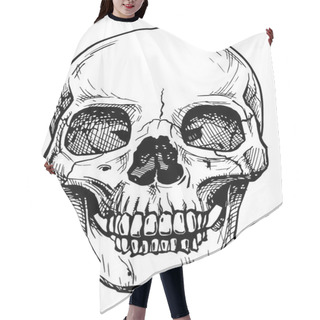Personality  Vector Black And White Illustration Skull Hair Cutting Cape