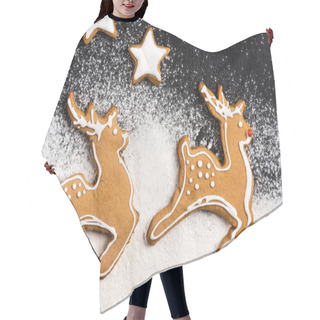 Personality  Top View Of Gingerbread Cookies In Shape Of Stars And Deers With Sugar Powder Hair Cutting Cape
