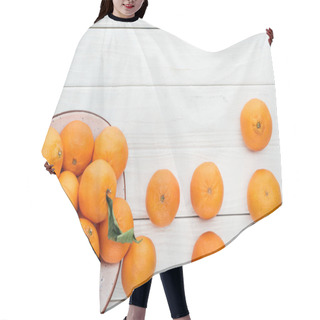 Personality  Top View Of Ripe Tangerines Scattered From Plate On Wooden White Background Hair Cutting Cape
