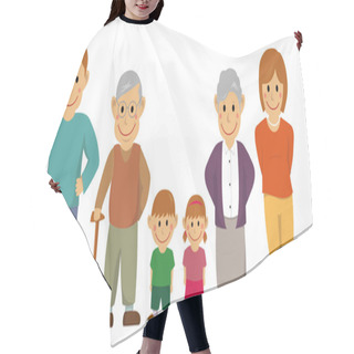 Personality  Happy Family Vector Illustration / With Grandparents Hair Cutting Cape
