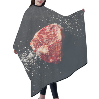 Personality  Top View Of Raw Meat Steak And Salt On Surface In Kitchen Hair Cutting Cape