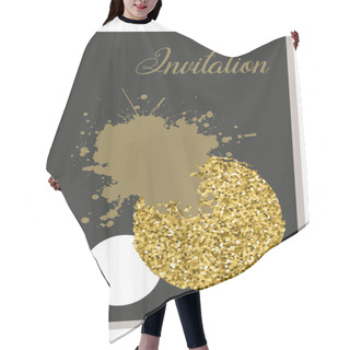 Personality  Invitation Or Greeting Card Design In Gold And Black. Hair Cutting Cape