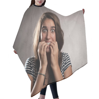 Personality  Young Woman Scared Hair Cutting Cape