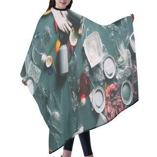 Personality  Top View Of Garbage Flowing In Water, Ecology Protection And Recycle Concept Hair Cutting Cape