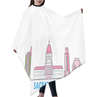 Personality  United States, Sacramento Line Cityscape, Flat Vector. Travel City Landmark, Oultine Illustration, Line World Icons Hair Cutting Cape